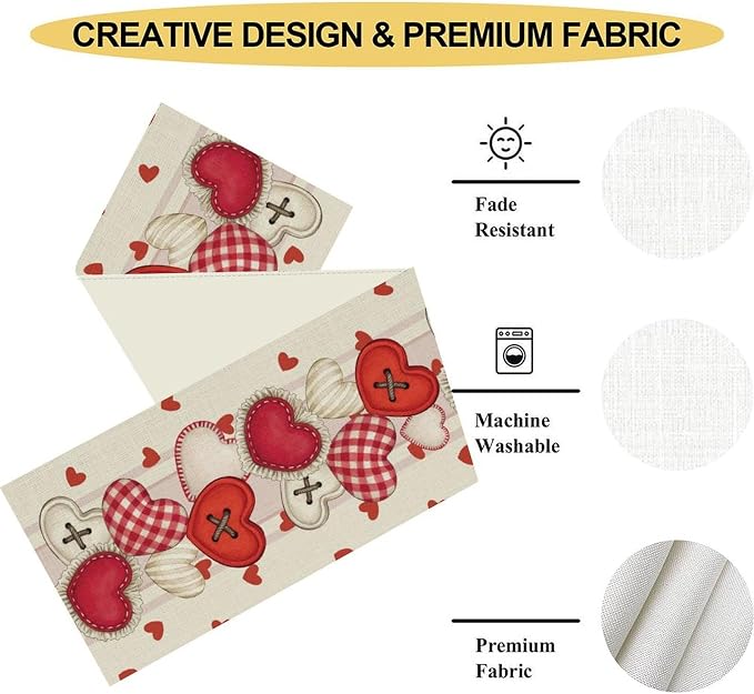 Valentines Day Table Runner, Rustic Red Heart Buttons Runner - Image 5