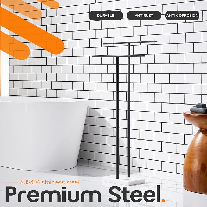 Free Standing Towel Racks Matte Black 2-Tier Towel Holder - Image 3