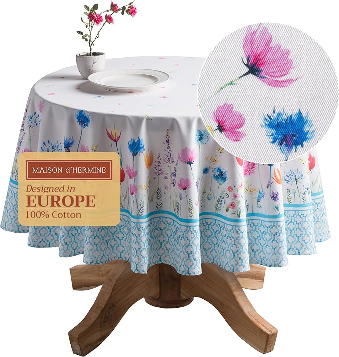 Maison d' Hermine Table Cloth Round Table 100% Cotton 63 Inches Tablecloth by MaisondHermine