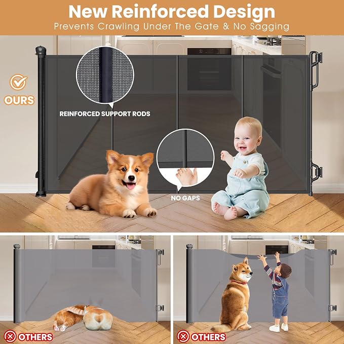 Reinforced Retractable Baby Gate or Mesh Dog Gate, Wide Pet Gate 33.5" Tall - Image 3