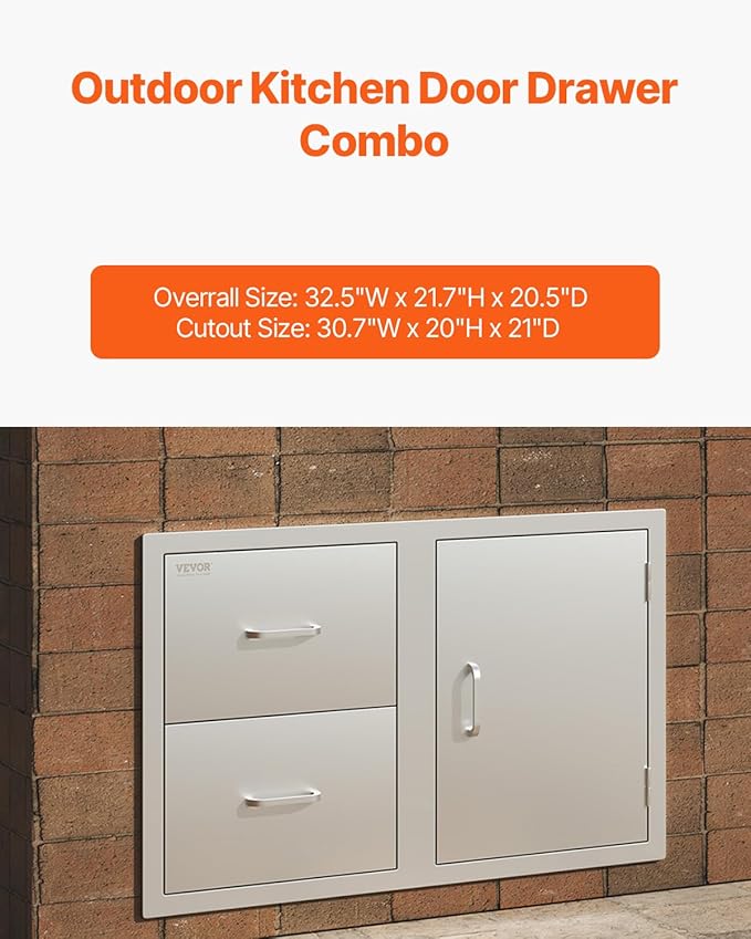 VEVOR Outdoor Kitchen Door Drawer Combo, 32.5" Wx21.7 Hx20.5 D, Access Door - Image 4