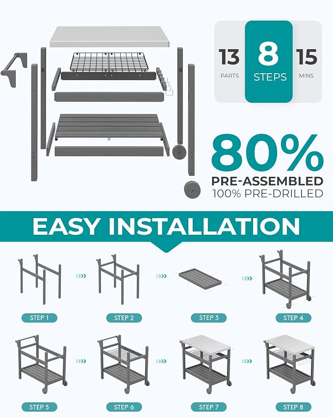 SERWALL Outdoor Grill Cart Pizza Oven Stand Trolley Table - Image 10