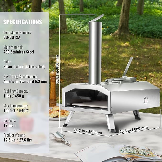 VEVOR Dual Fuel Pizza Oven Outdoor, 12 Inch Wood Fire & Propane Gas Pizza Oven - Image 7