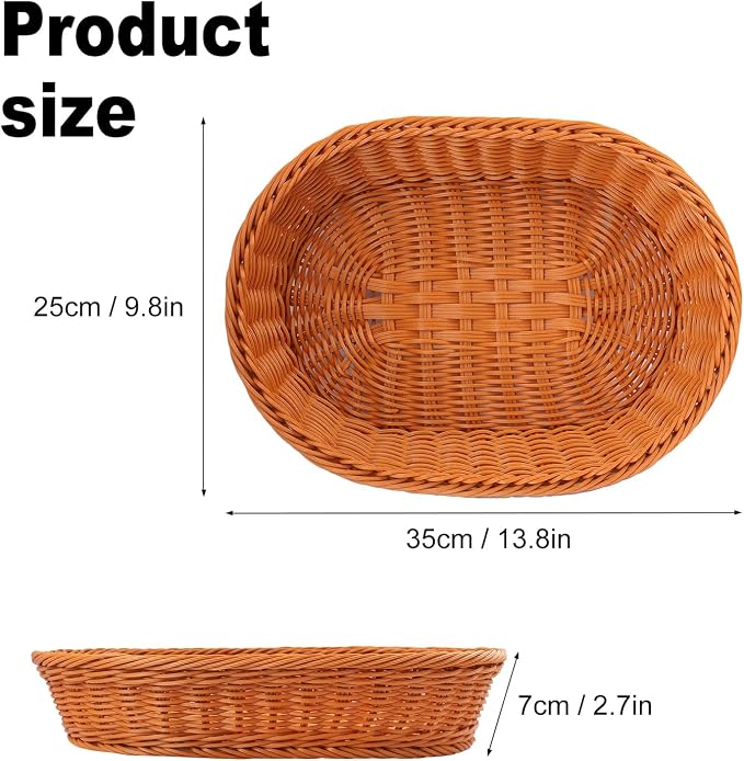 5 Pack 13.8 Inch Oval Poly Wicker Baskets, Plastic Oval Wicker Baskets - Image 2