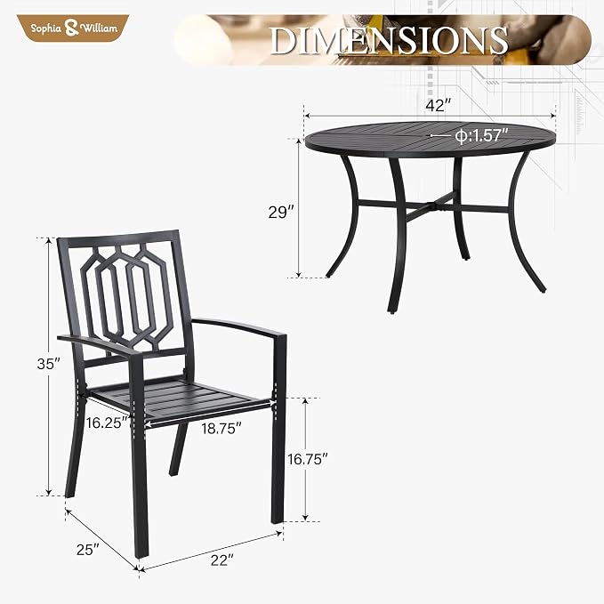Sophia & William Round Patio Table and Chairs Set, Outdoor Dining Set - Image 6