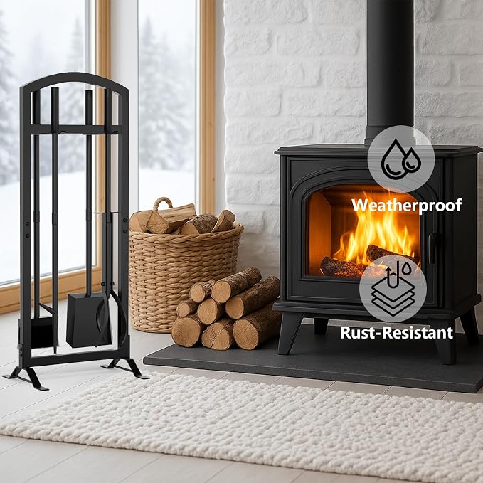 6 Pcs Fireplace Tools Set with Log Carrier, HXJLJY 34" Fireplace Accessories - Image 8