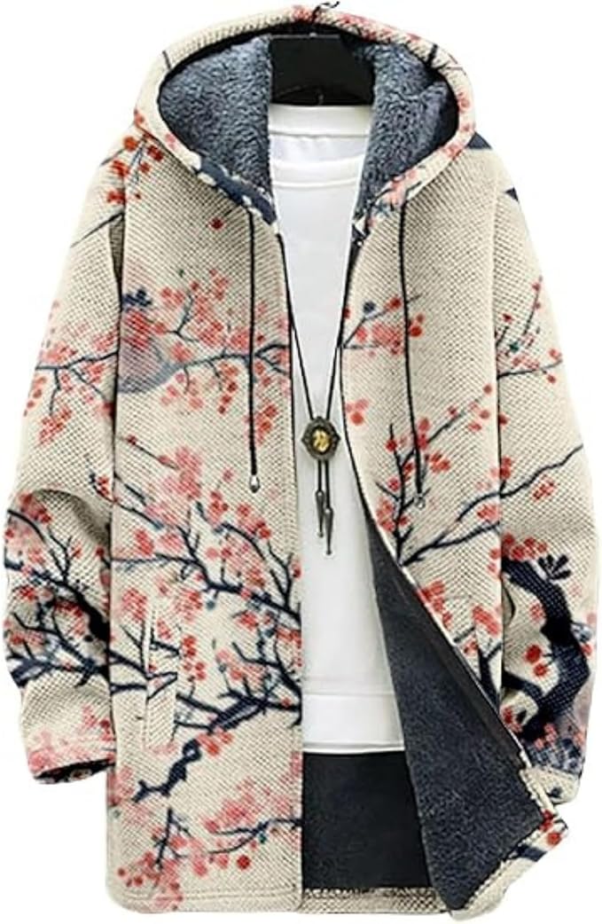 Men's Hooded Sweater Coat Knit Fleece Lined Long Cardigan Jacket by Unknown