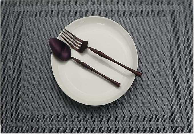 Gugrida Placemats Set of 6 Plaid Checkered Silver Grey PVC Placemat - Image 3