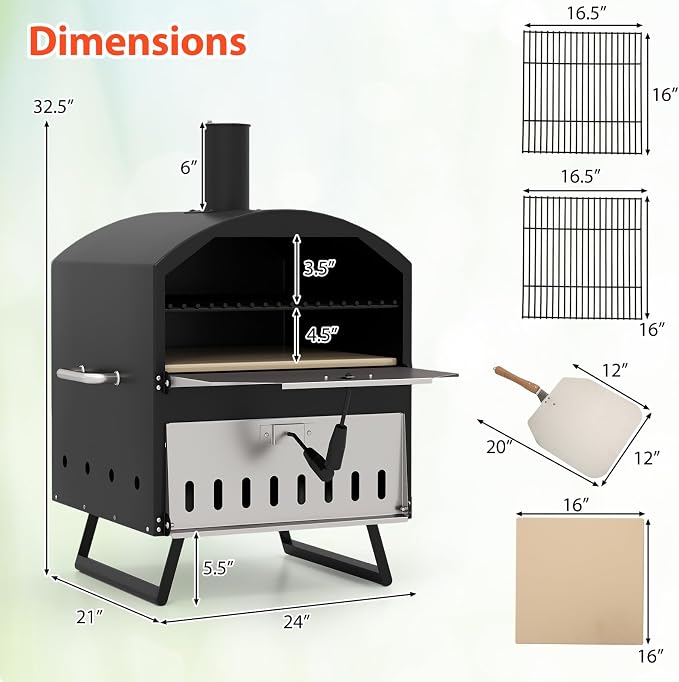 Happygrill Pizza Oven Outdoor, 16” 2-Layer Wood Fired Pizza Maker - Image 7