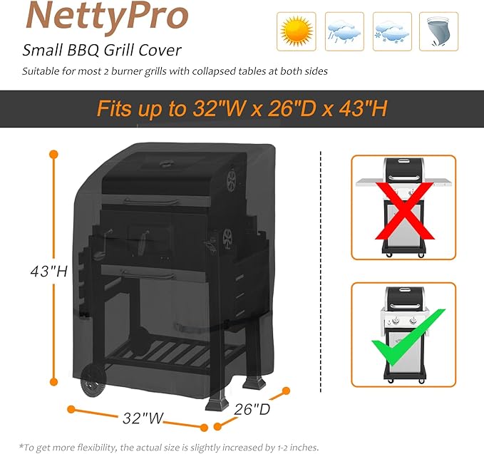 NettyPro BBQ Grill Cover Heavy Duty Waterproof 32 inch, Outdoor 2 Burner Gas - Image 3