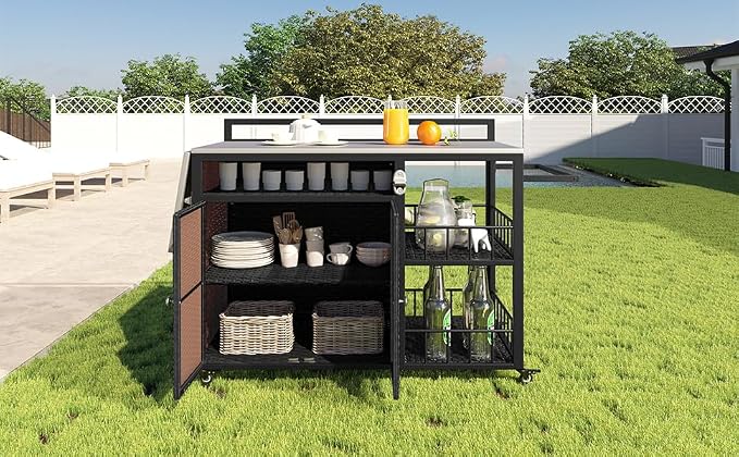CHARMMA 63.5" Outdoor Kitchen Island, Kitchen Storage Island, Cooking Station - Image 6