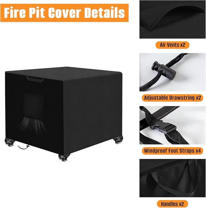 Kovshuiwe Porch Shield Fire Pit Cover Square-600D Fabric Waterproof and - Image 3