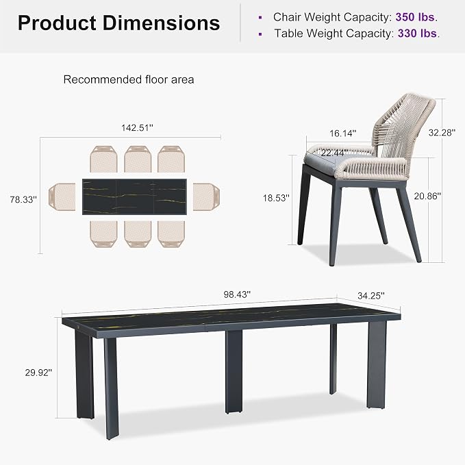 PURPLE LEAF 9 Pieces Patio Dining Set Aluminum Rectangular Table and Wicker - Image 9