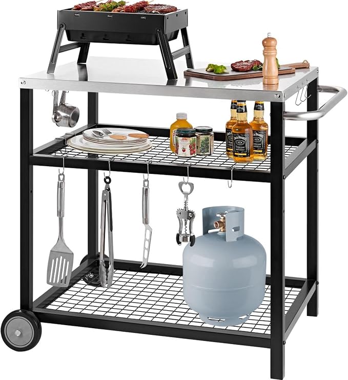 Stainless Steel Grill Cart Pizza Oven Stand Trolley Table by Unknown