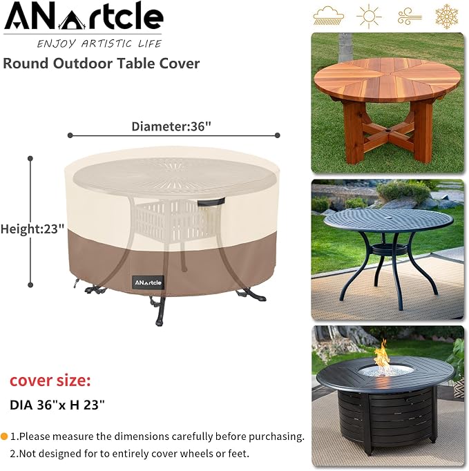 Round Patio Table Cover 36"DIA x 23"H, 100% Waterproof, Heavy Duty - Image 3