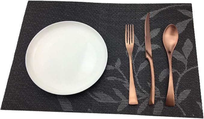 Gugrida Place Mats PVC Set of 6, Table Placemats Set of 6 PVC Woven Vinyl Place - Image 8