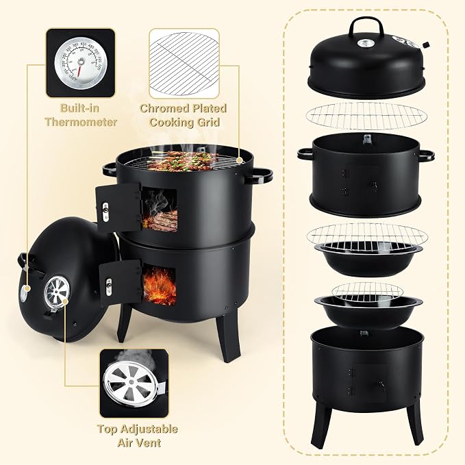 TCFUNDY 32" Vertical Charcoal Smoker Grill, Heavy-Duty BBQ Grill - Image 2