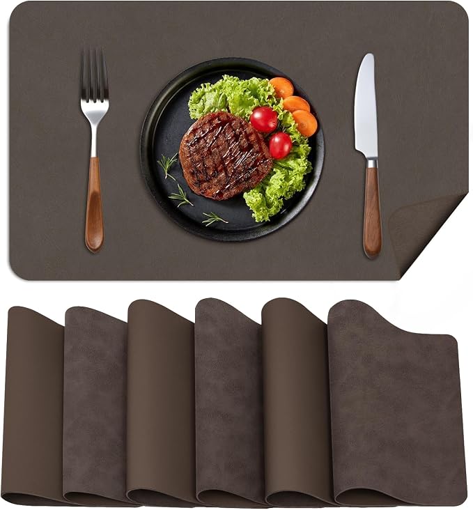 BLESWIN Faux Leather Placemats, 12×17 Inch -Double Side Texture Color Table Mats by BLESWIN