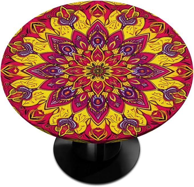 Floral Mandala Vintage Round Table Cloth Cover, Elastic Edge Waterproof by ModaQua