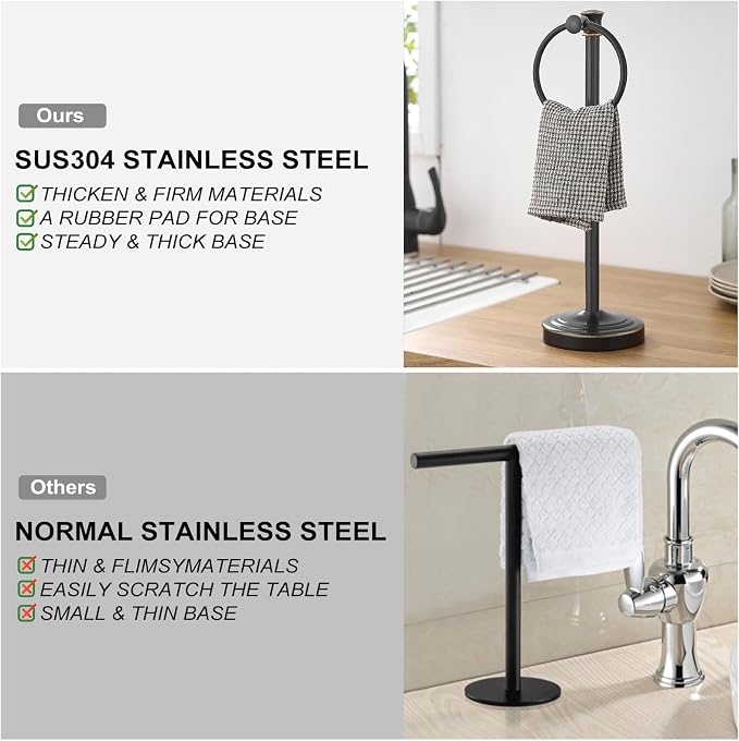 Hoimpro 17 Inch Stand Hand Towel Holder Towel Bar Towel Hanging Ring, Free - Image 4