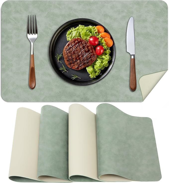 Faux Leather Placemats, Heat-Resistant, Waterproof and Oil-Proof, Reversible by BLESWIN