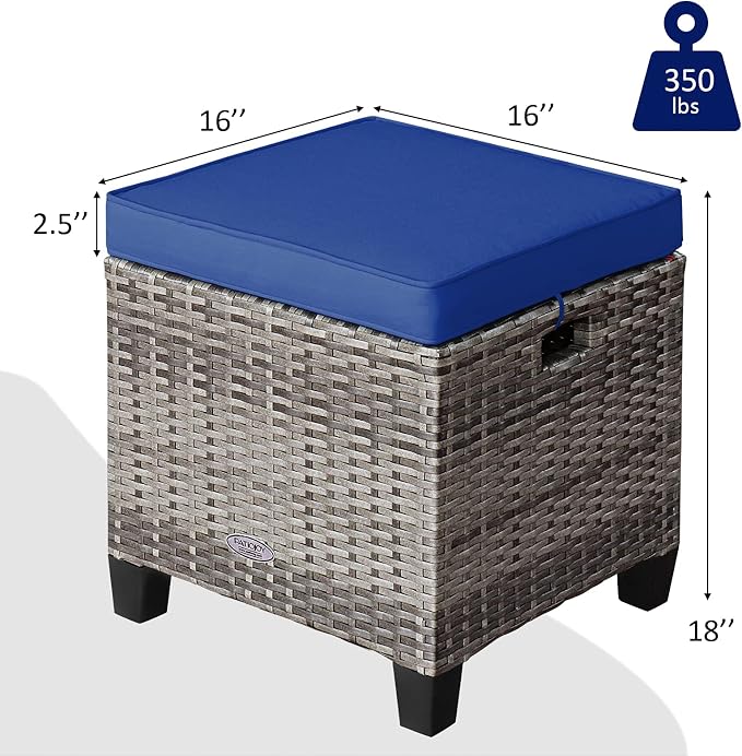 Tangkula 2 Pieces Patio Rattan Ottomans, Outdoor Wicker Footstool Footrest Seat - Image 3