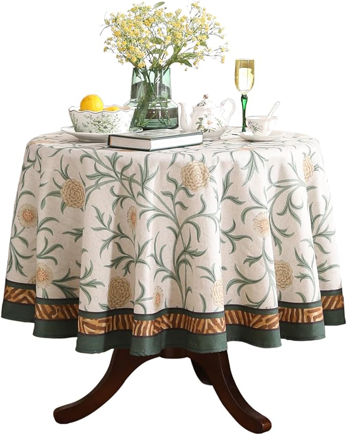 patdrea Designer Idyllic Linen Round Tablecloth, French Table Cloth by Welcometopatdrea