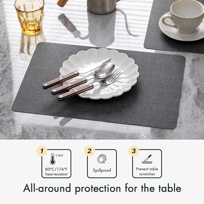 Faux Leather Placemats Set of 6 Vinyl Washable Wipeable Table Mats - Image 3