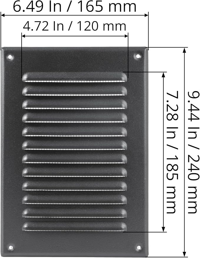 Square Ventilation Grille / 5" x 7" Inch Inside Measurement/Black Metal Air - Image 2
