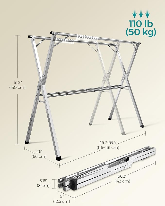 SONGMICS Clothes Drying Rack, Heavy-Duty Laundry Drying Rack, 45.7-63.4 Inches - Image 7