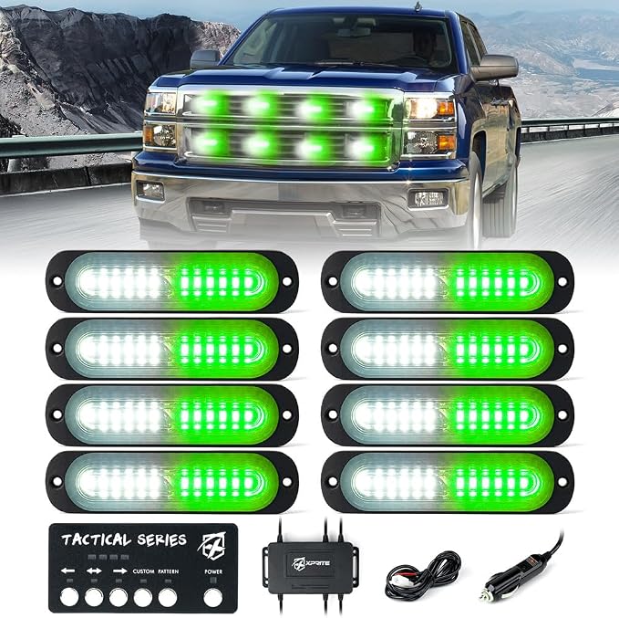 Xprite White Green LED Surface Mount Strobe Lights Kit, w/Control Panel by Xprite