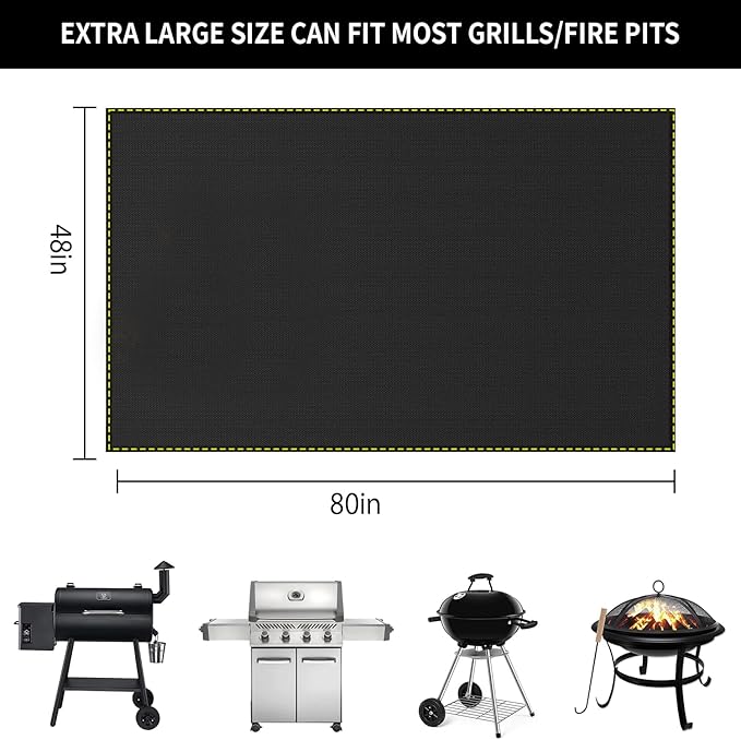 Grill Floor Mat 80 x 48 Inch Black Silicone Fiberglass