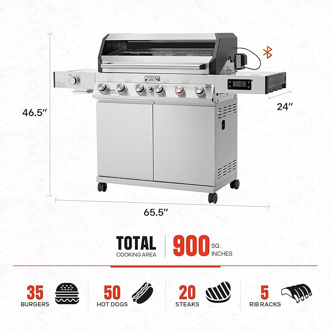 Monument Grills 6+1 Burner Smart Propane Gas Grill, Denali 605Pro Stainless - Image 5