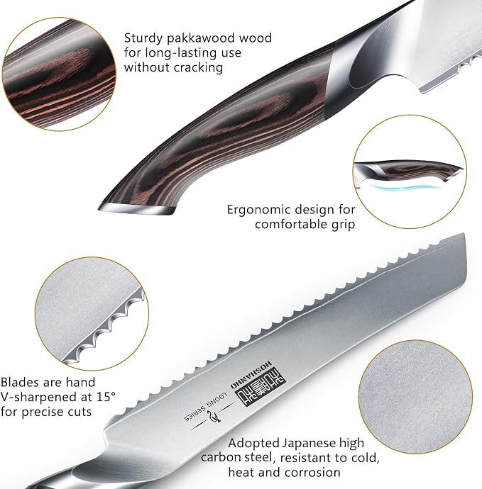 HOSHANHO Bread Knife 8 inch, Japanese High Carbon Stainless Steel Serrated - Image 2