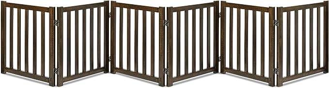 LZRS 6-Panel Extra-Wide Freestanding Wooden Dog Gate Indoor – 24”High Foldable by LZRSPET