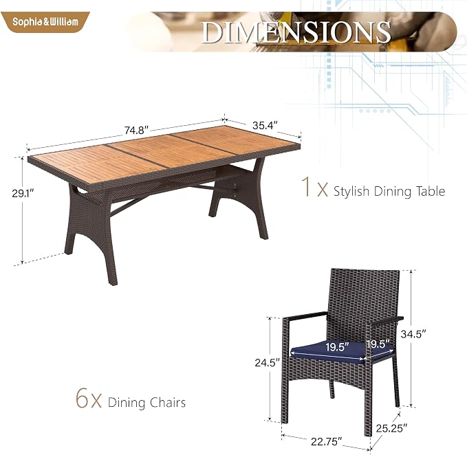 Sophia & William 7 Piece Patio Dining Set, Patio Table and Chairs Set Outdoor - Image 8
