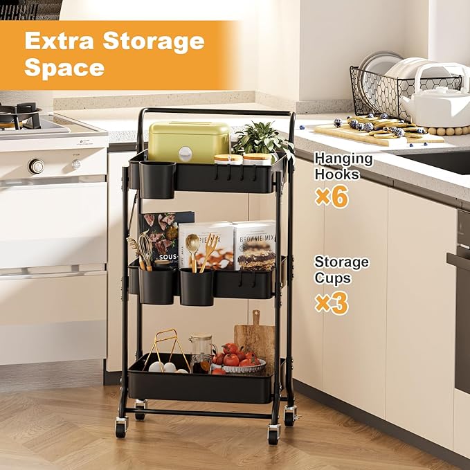 3 Tier Foldable Rolling Cart - Image 3