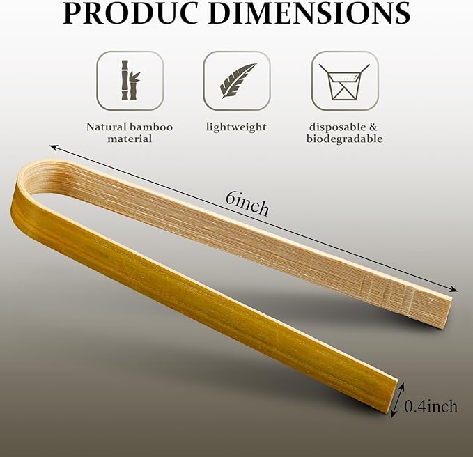 Tongs: 90 Disposable Mini Bamboo Serving Tongs, 6 Inch Natural Wood Color