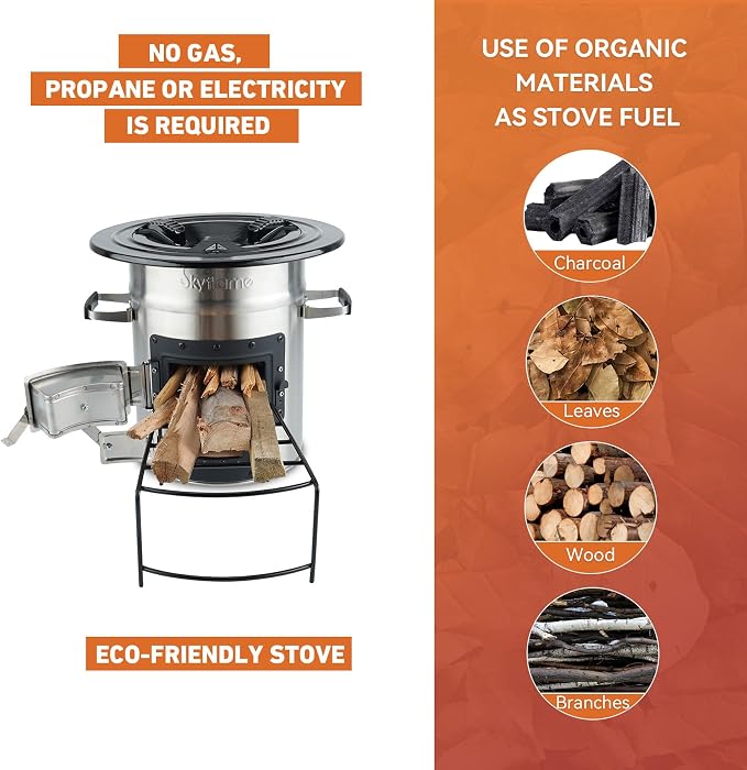 Skyflame Camping Rocket Stove, Stainless Steel Wood Burning Stove Portable - Image 4