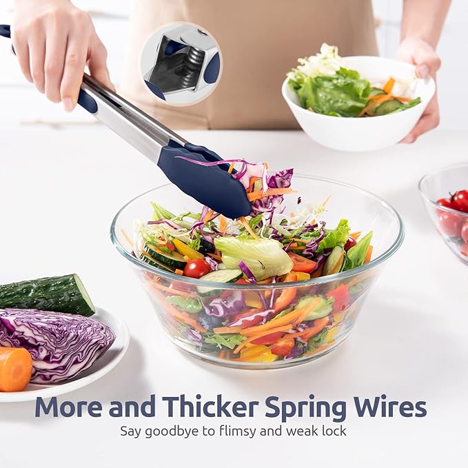 Tongs with Silicone Tips, Locking Stainless Steel, Midnight Blue