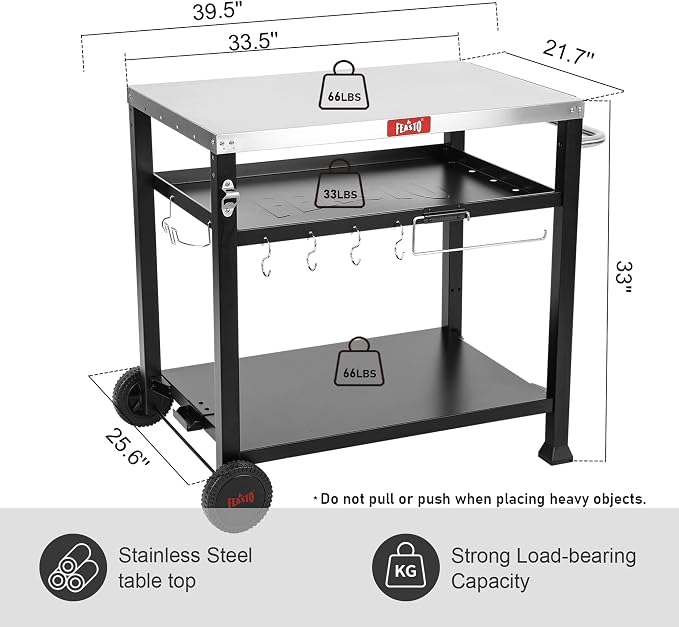 Three-Shelf Movable Food Prep and Work Cart Table, Home and Outdoor - Image 2