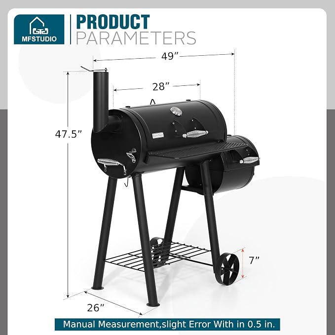 MFSTUDIO Heavy Duty Charcoal Wood Offset Outdoor Smoker Grill, Charcoal Grill - Image 8