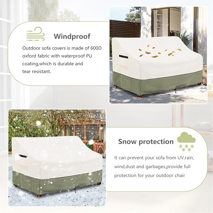 2-Seater Patio Sofa Cover, 58 W x 32.5 D x 31 H Inches Outdoor Couch Cover - Image 6