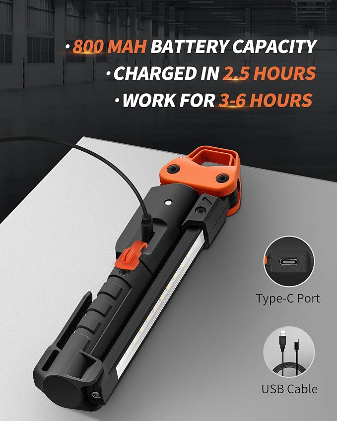 Rechargeable Work Light, 400LM Mechanic Work Light, Magnetic Flashlight - Image 5