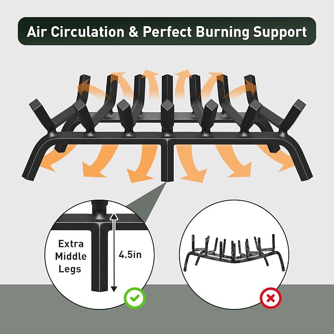 mestyl Fireplace Grate 30 Inch Heavy Duty Wrought Iron Fireplace Log Grate - Image 2