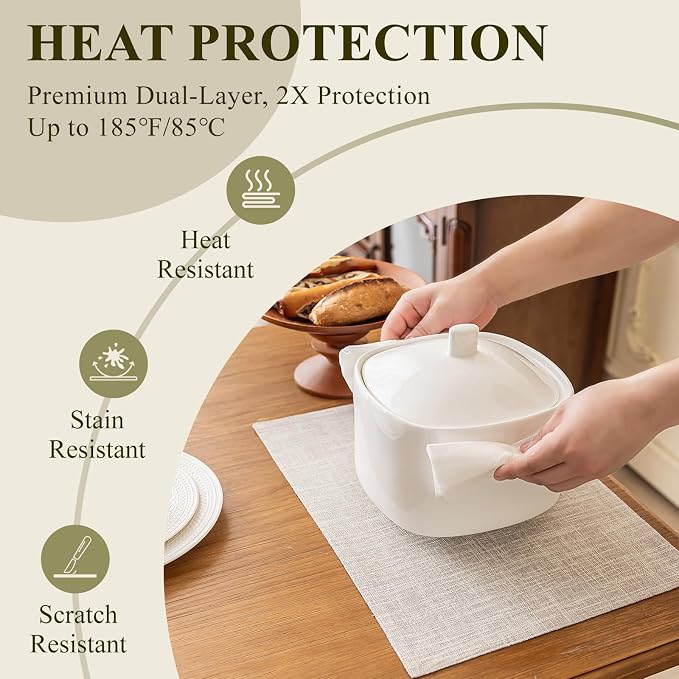 KXN Placemats Set of 8, Dual-Layer Thickened Faux Linen Table Mats, Heat - Image 4