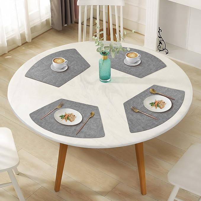 Round Table Placemats Set of 4, Faux Leather Wedge Shape Place Mats Heat - Image 7