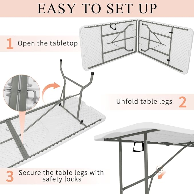 Set of 2 Folding Tables with Carrying Handle Heavy Duty Rectangular Portable - Image 7