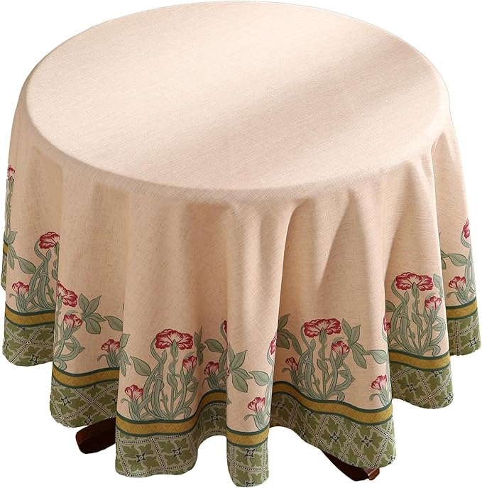 patdrea Designer Vintage Round Table Cloth, Anti-Wrinkle Leaves Pattern Green by Welcometopatdrea