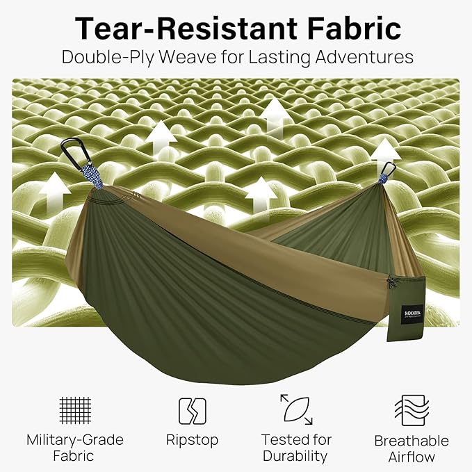 Hammock for Camping, 210T Nylon, Olive, 500 lb Capacity